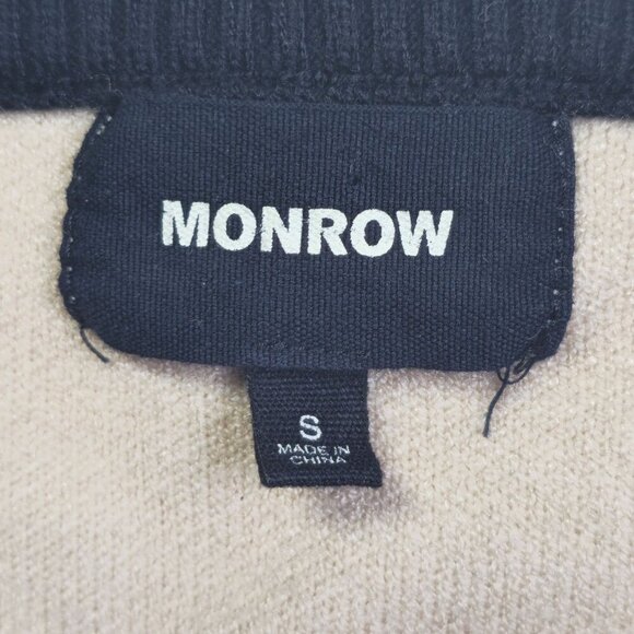 Monrow Womens Raglan Long Sleeve Sweater Cream & Navy Colorblock Small - Picture 3 of 8